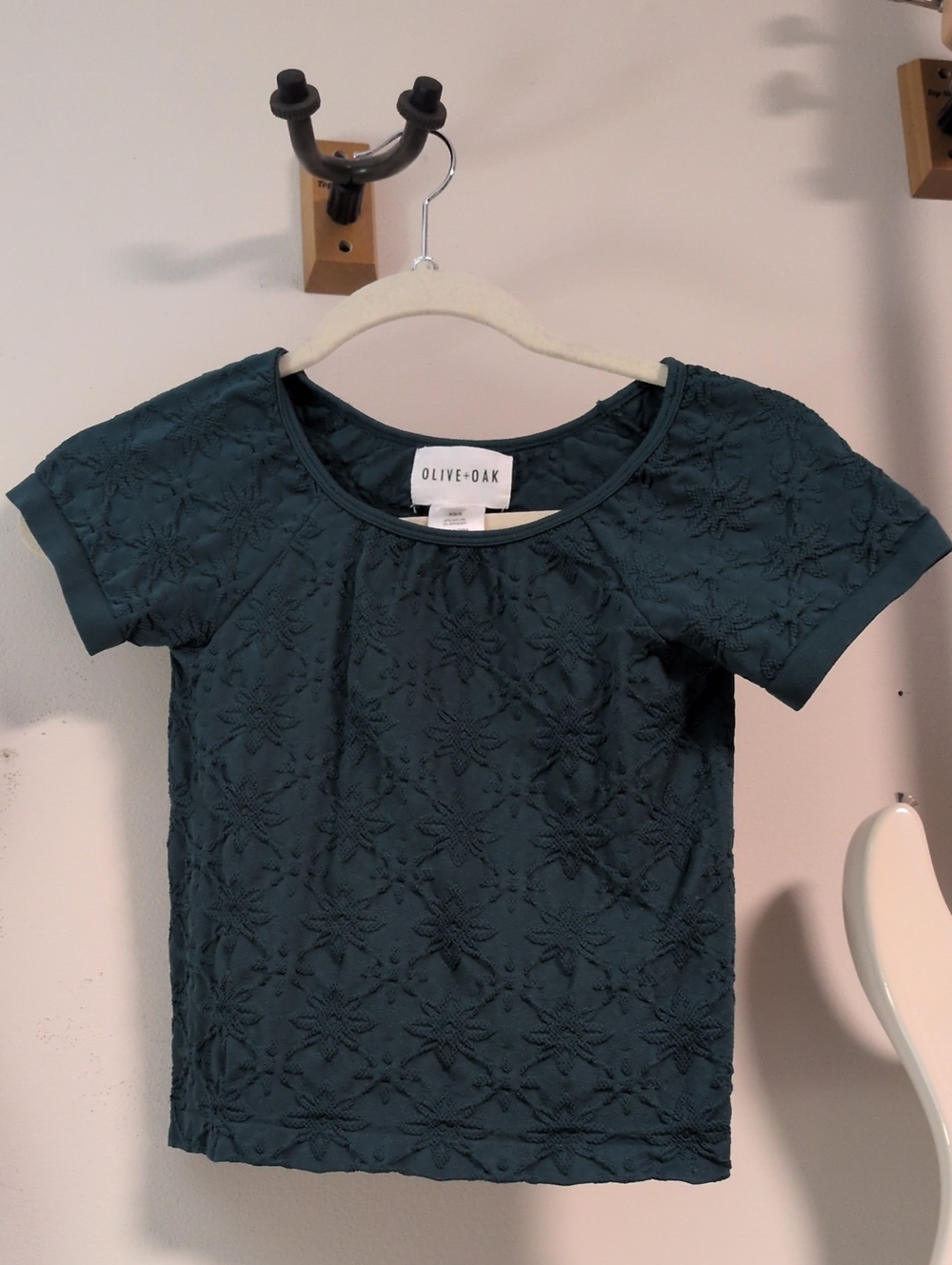 Olive & Oak Teal Short Sleeve Lace-Textured Tee